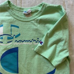 NEVER WORN Champion Tee in Light Green with Blue Accents S
